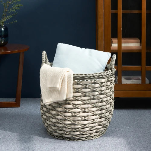 Resin Woven Wicker Storage Basket with Handles 18" x 18" x 15.7" White-Gray