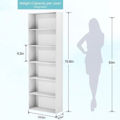 6-Tier Bookshelf, Floor Standing 71" Tall