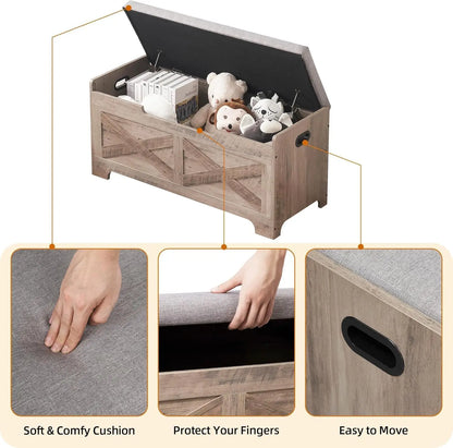 Storage Bench Storage Chest with 2 Safety Hinges Wooden