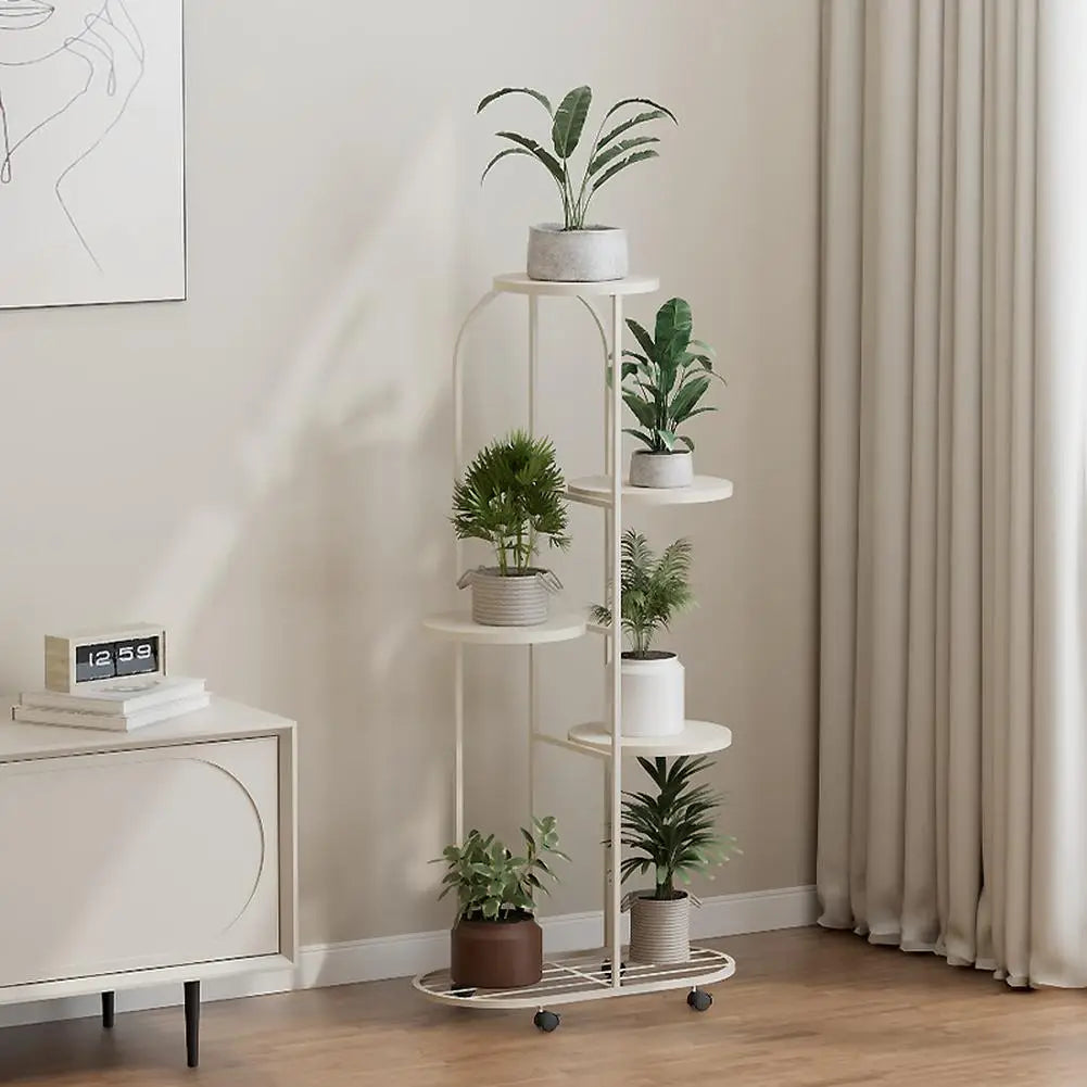5 Tier Wrought Iron Plant Stand with Wheels Indoor Outdoor....