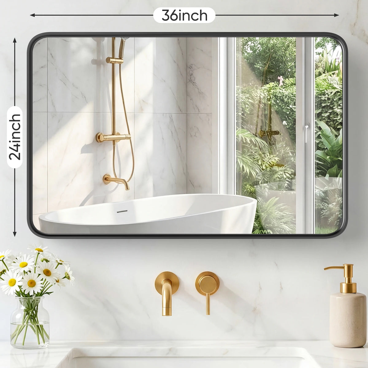 Rounded Rectangle Wall Mirror with Matte Brush Metal Framed ....