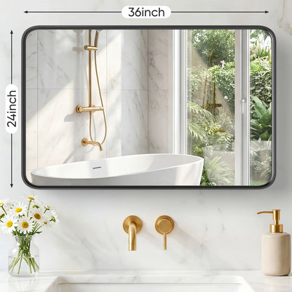 Rounded Rectangle Wall Mirror with Matte Brush Metal Framed ....