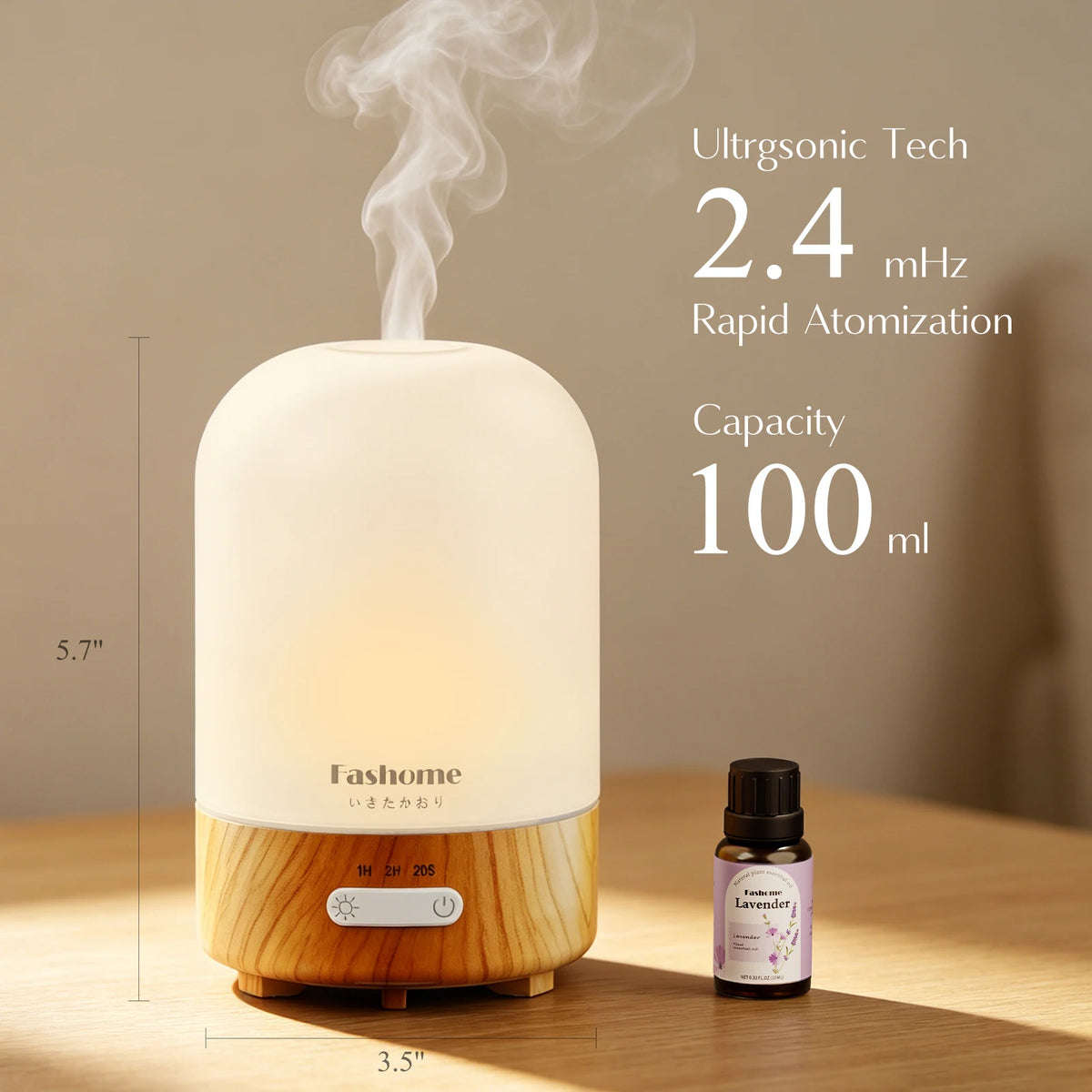 Essential Oil Diffuser, Ultrasonic Humidifier, Hand Blown Glass, Auto Shut-Off, 3 Modes White Lights, 3.3 Oz.3 Color.....