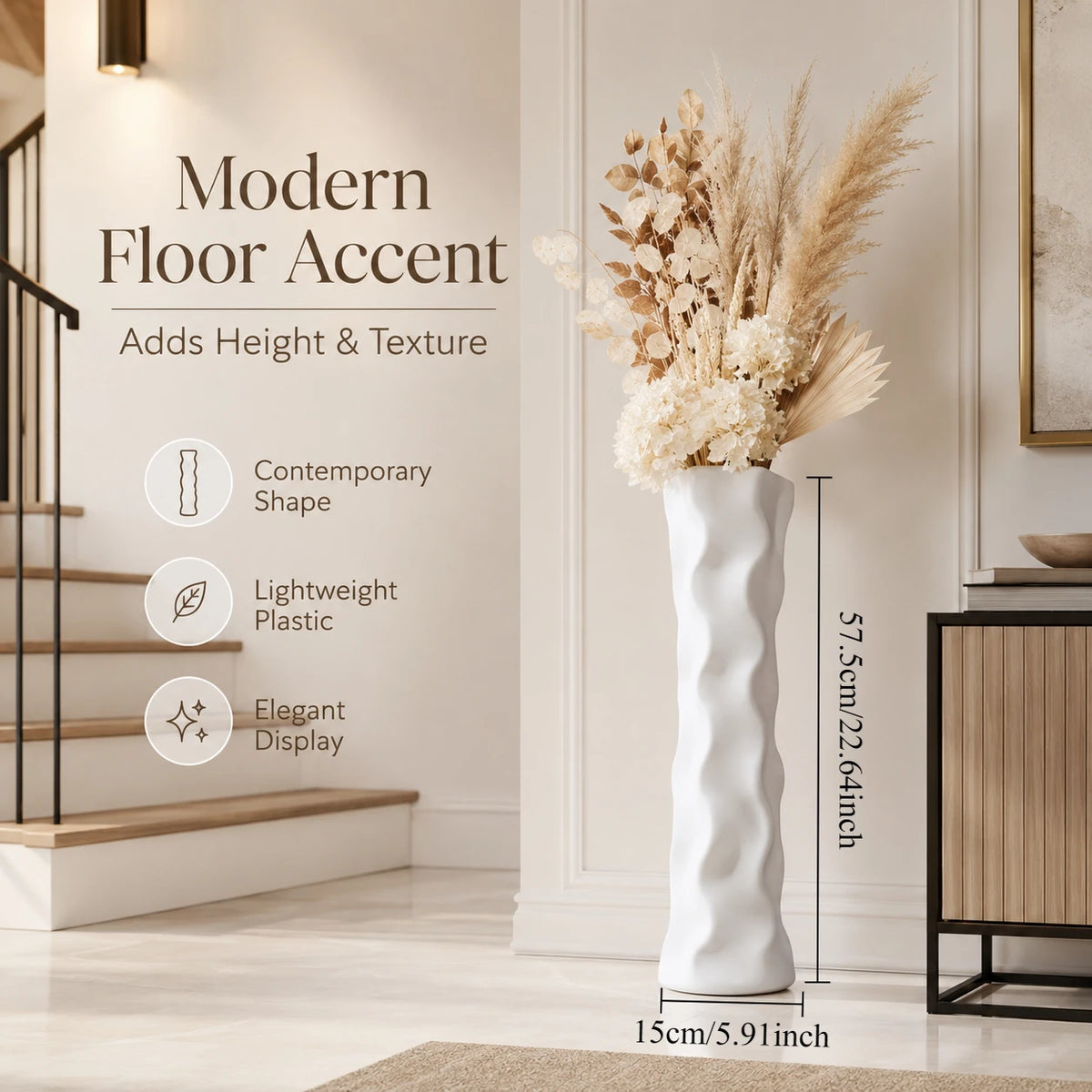 22.6 Inch Large Plastic Vase for Pampas Grass, Shatterproof Floor Vase