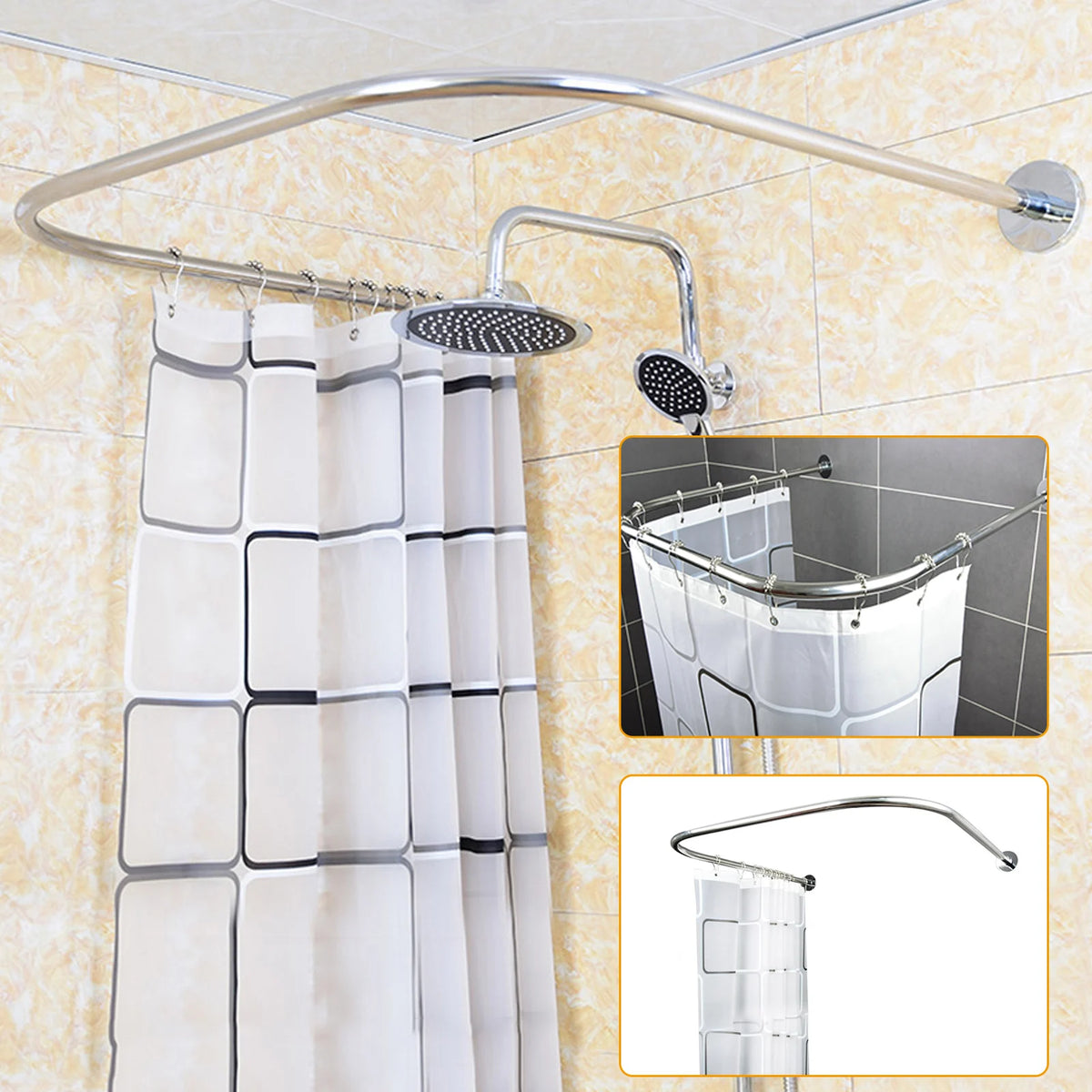Stainless Steel U-Shaped Shower Curtain Rod Set, Retractable.....