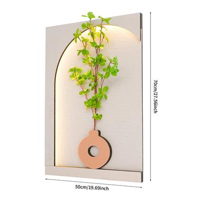 Wall-Mounted Sandstone Wall Art with LED Light & Simulated Plant, Handcrafted 50x70cm 3-Level Dimming Remote Control...
