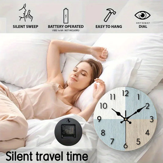 12 Inch, 2D Flat. 1pc, Vintage Wooden Wall Clock, AA Batteries Not Included...