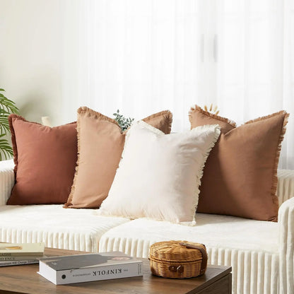 Washable Cotton Pillow Covers with Tassels – 4 Pack, 20x20 Inch,