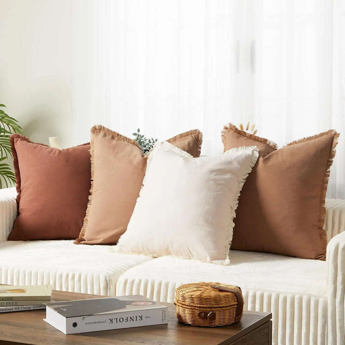 Washable Cotton Pillow Covers with Tassels – 4 Pack, 20x20 Inch,