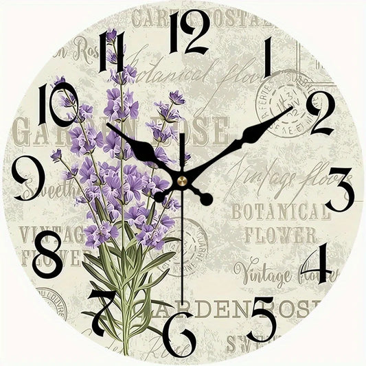 Vintage !2 Inch Wooden 2 D Print Wall Clock,  AA Batteries Not Included