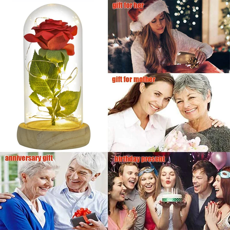 Eternal Rose In Glass Dome Artificial Forever Flower LED Light