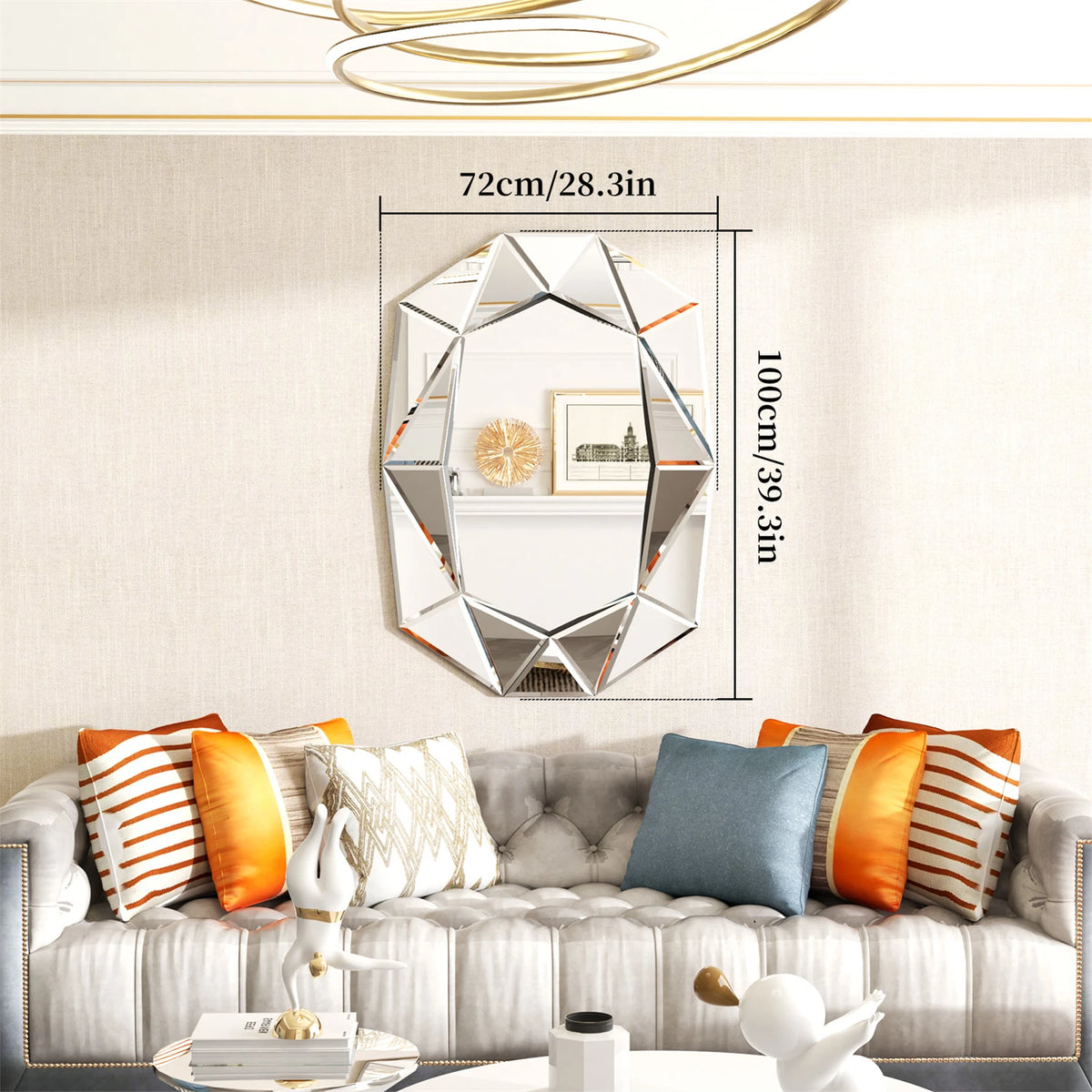 Irregular Decorative Wall Mirror 28x39 Inches with Beveled Diamond Edge