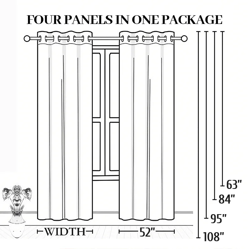 4 Panels 100% Blackout Curtains, Thermal Noise Reduce Privacy Drapes, 4 Colors, Many Sizes.....