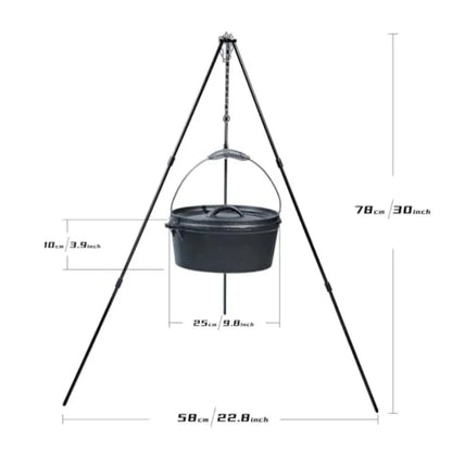 8 Piece cast iron Dutch oven camping set. 4.5 Qt cast iron pot, and Lifter Handle 2.1qt pot handle with lid 10In Fry pan, Storage Container
