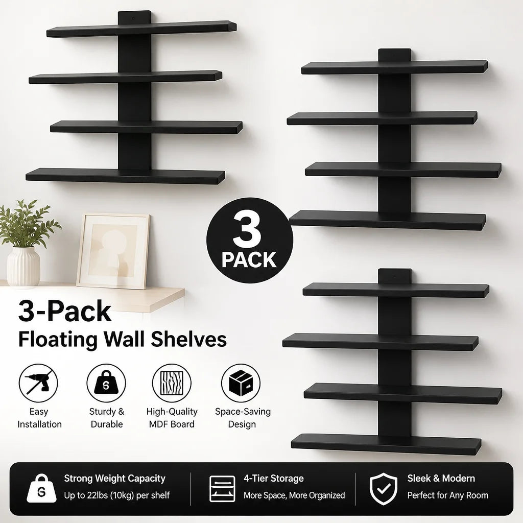 10-piece Plastic set of floating wall racks, multi-tiered