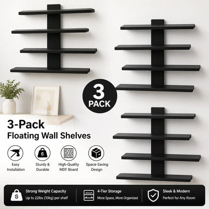 10-piece Plastic set of floating wall racks, multi-tiered