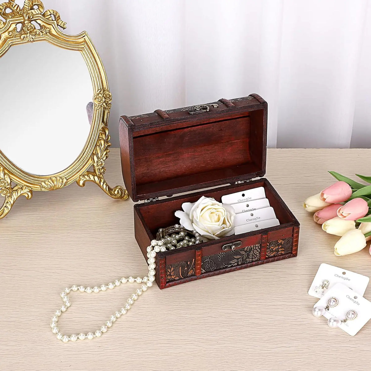Vintage Treasure Chest Wooden Box for Jewelry