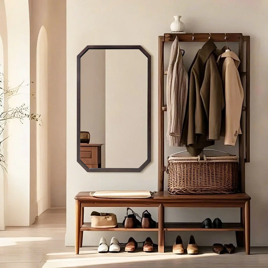 2 Styles Vintage Irregular/ Wall Hanging Mirror, Walnut Wood Framed, 4 Sizes.....