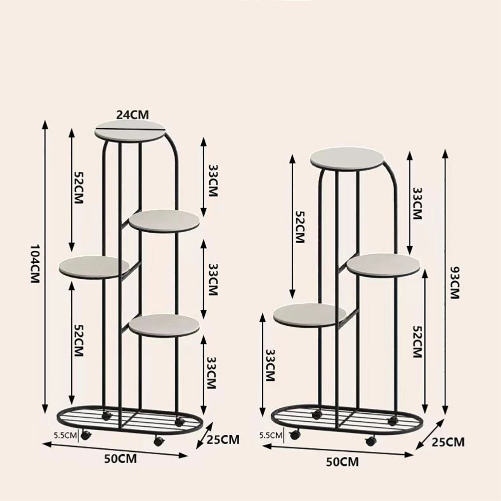 5 Tier Wrought Iron Plant Stand with Wheels Indoor Outdoor....