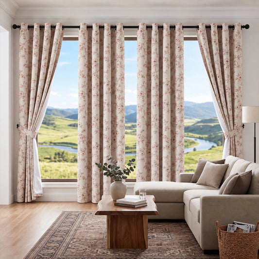 1 Color 4 Panels Elegant Red Small Flower Blackout Curtains,4 Sizes White Back Coating, Grommet Top Drapes.....