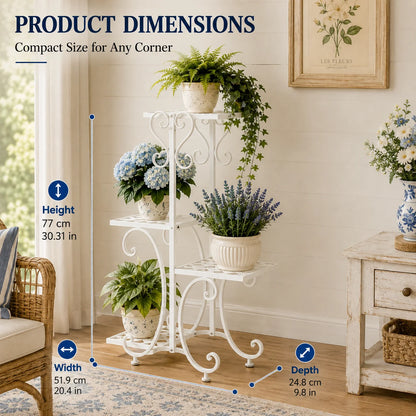 4 Tier Corner Metal Plant Stand, Flower Pot Shelf Indoor Outdoor