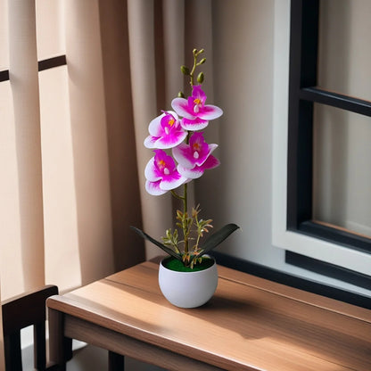 Realistic Artificial Orchid Potted Plant with Plastic Pot