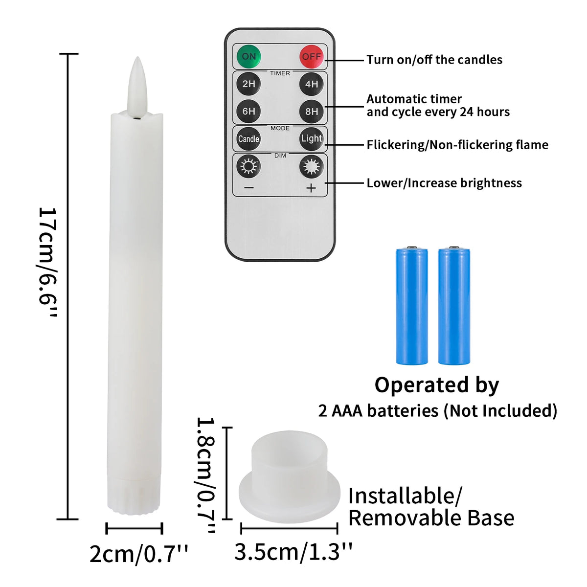 6.6 Inch LED Flameless  Candles with Remote, 6/12 PCS, 2 AAA Battery's needed, 3D Flickering