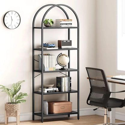 Bookshelf 5-Tier Bookcase with Metal Frame, Freestanding, 60x28x180cm