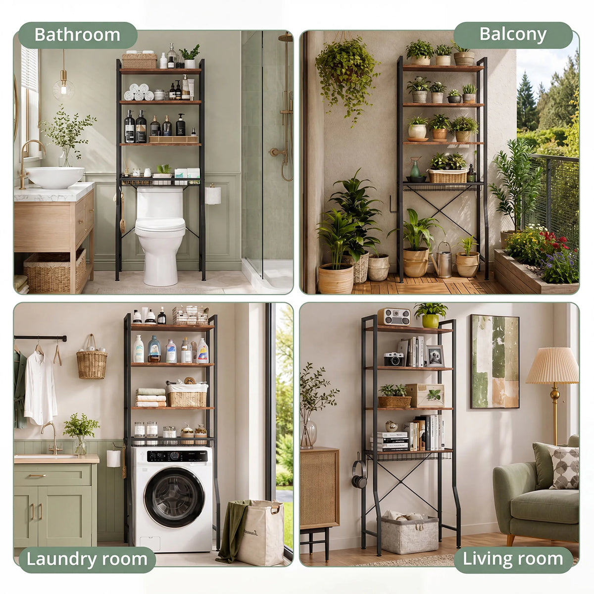 4-Tier Freestanding Organizer Shelf with Adjustable Shelf with 3 Hooks....