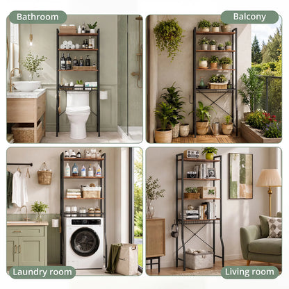 4-Tier Freestanding Organizer Shelf with Adjustable Shelf with 3 Hooks....