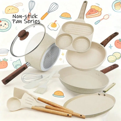 12Pcs Cream Granite Nonstick Cookware Set, With Silicone Cooking Utensils.....