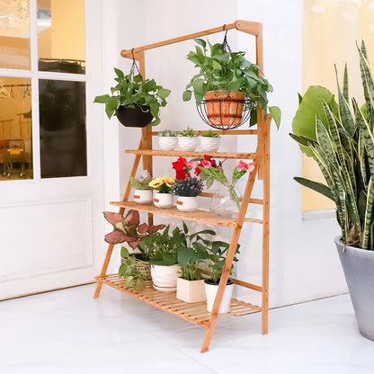 70/100cm Natural Bamboo Plant Stand Folding 3 Tier Flower Pot Display, Indoor Outdoor....