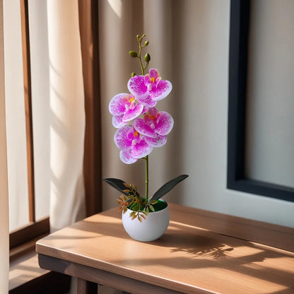 Realistic Artificial Orchid Potted Plant with Plastic Pot