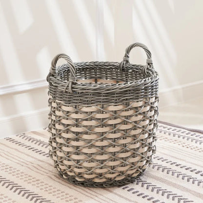 Resin Woven Wicker Storage Basket with Handles 18" x 18" x 15.7" White-Gray