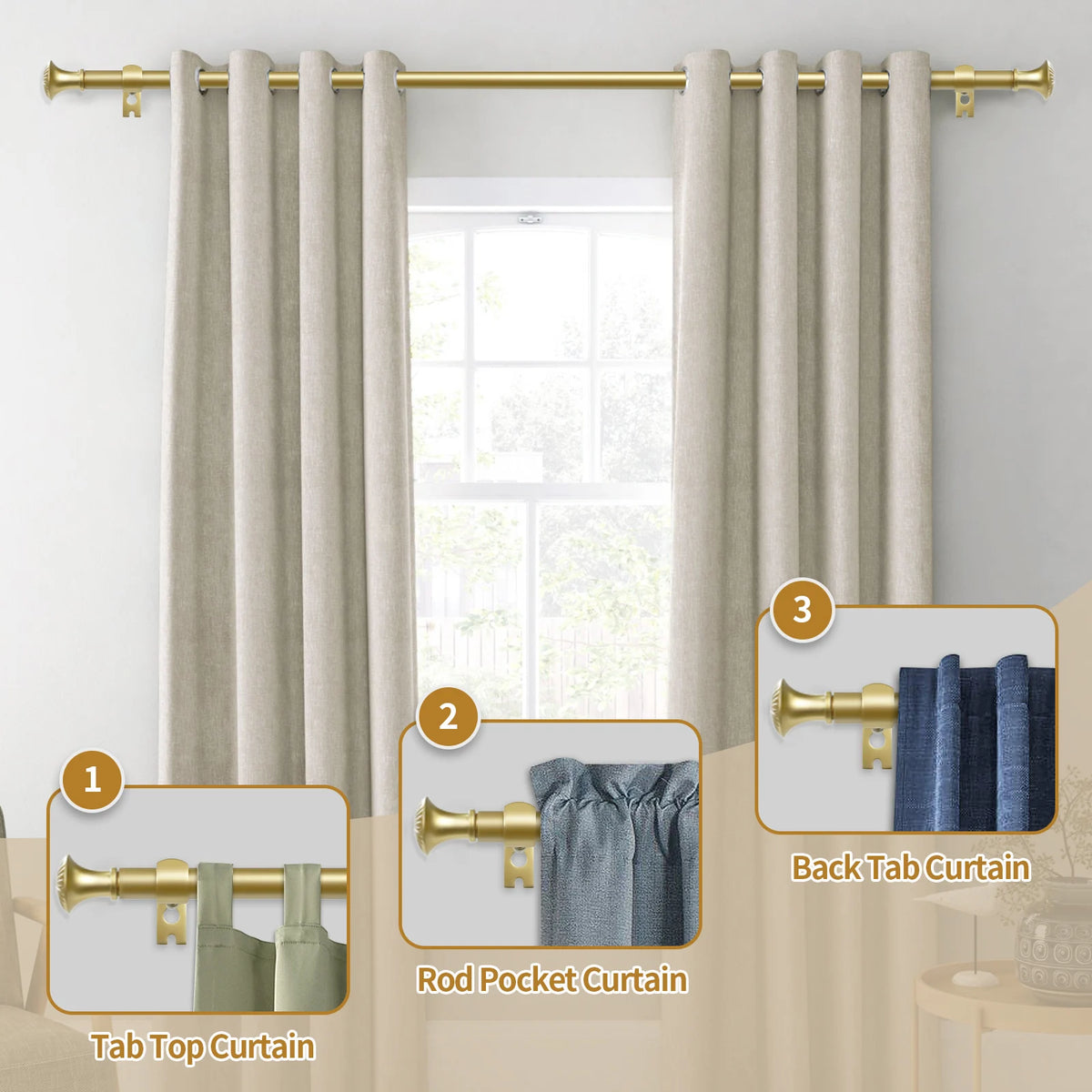 1 Set 5/8 Inch Diameter Heavy-Duty Curtain Rod, Telescoping, 5 Colors, 3 Sizes......