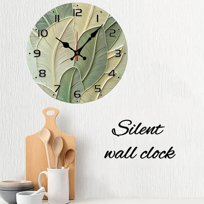 Vintage 10 Inch Abstract Leaves Backdrop Clock Wood Veneer Batteries Not Included