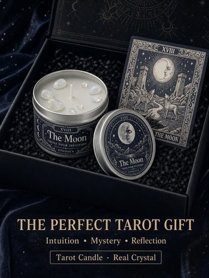 The Moon Tarot Scented Candle with White Crystal Stones, Trust our Intuition, Candle for Meditation, Comes In 1/2/3 Sets.....