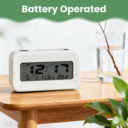 4.4 Inch White  Alarm Clock 24H System Time, Week, Temperature Display, Portable, Battery Operated....