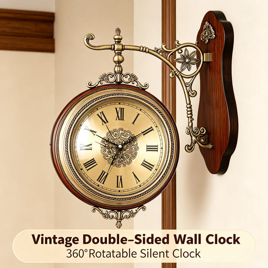 Double-Sided Wall Clock Vintage Style, 12-inch 360° Rotation, AA Battery Needed....