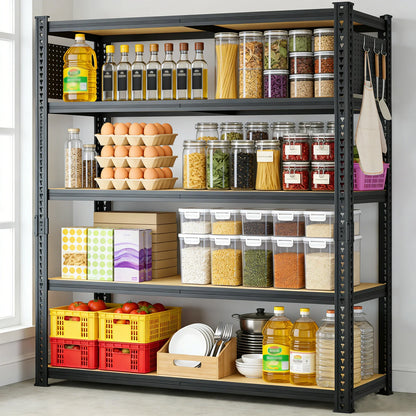 Heavy-Duty 5-Tier Adjustable Metal Shelving Unit with Pegboard Panel System