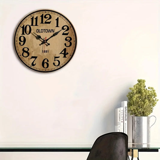 10 Inch Vintage Wooden Clock, AA Battery Needed