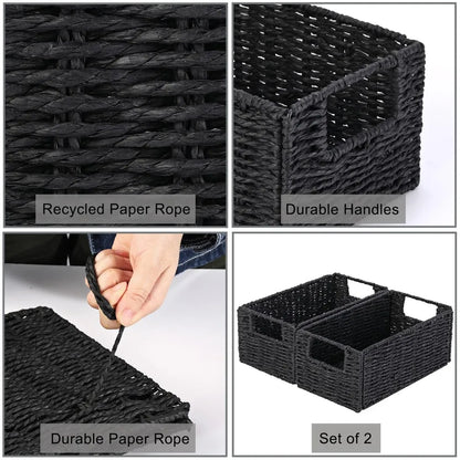 Set of 2 Foldable Wicker Storage Baskets...