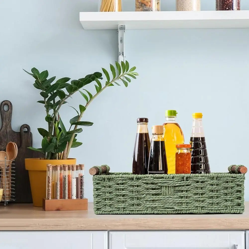 Green Wicker Storage Basket with Handles.....