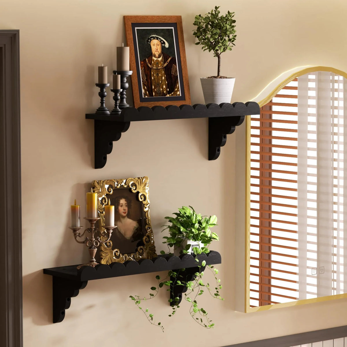Rustic Wood Floating Wall Shelf with Wood Brackets.....