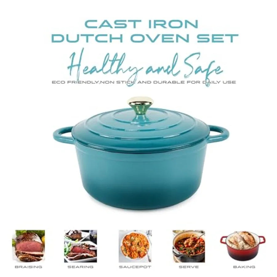 Enameled 7PCS SET Cast Iron Dutch Oven Cookware, Set includes: 24cm Dutch Oven......