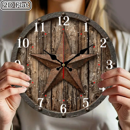 10-12 Inch 2D, 1pc Rustic  Wooden Wall Clock, AA Battery Needed