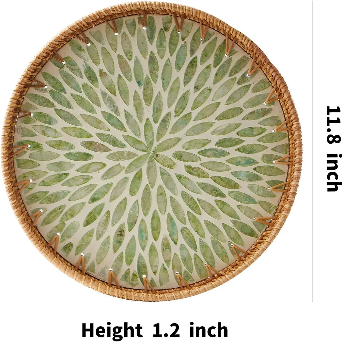 Woven Rattan Wicker Tray with Mother of Pearl Inlay With Wooden Base.....