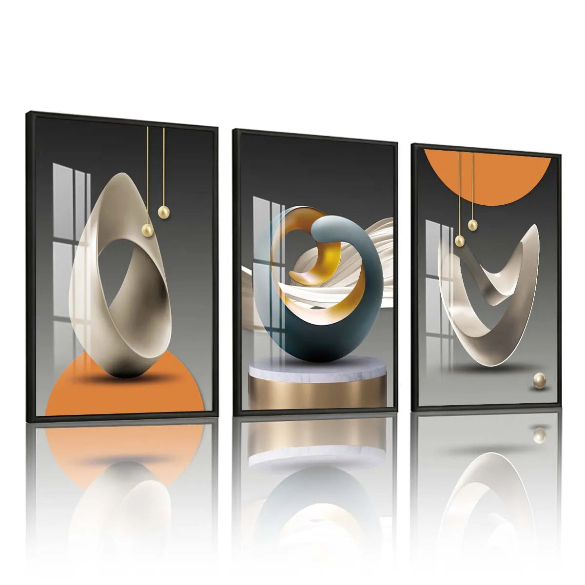 3 Panel Wall Art, Geometric Abstract 16x24 Inch Stereo Shape Stone Framed Wall Prints