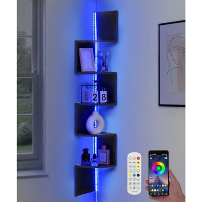5 Tiers Plastic  Floating Corner Shelf with RGB LED Lights 49.2" Wall Mount