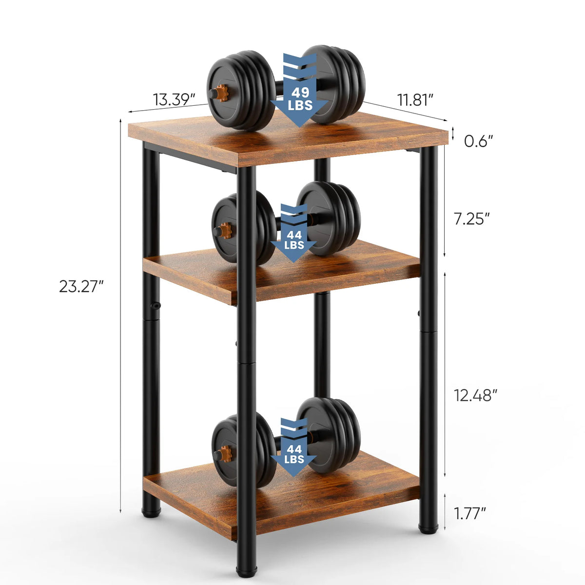 3 Tier End Table Set Of 2, Nightstand with Adjustable Feet For Tea Dining Tables